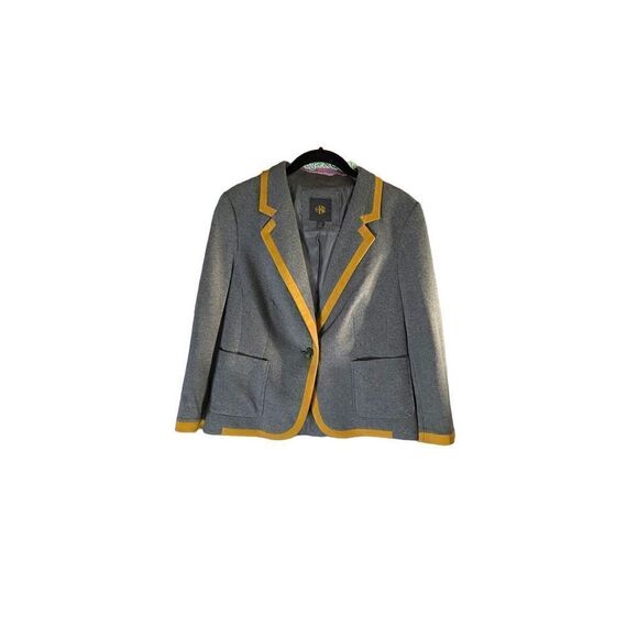 Outback red women’s gray blazer with tan trim, button closure, size medium - Picture 1 of 4